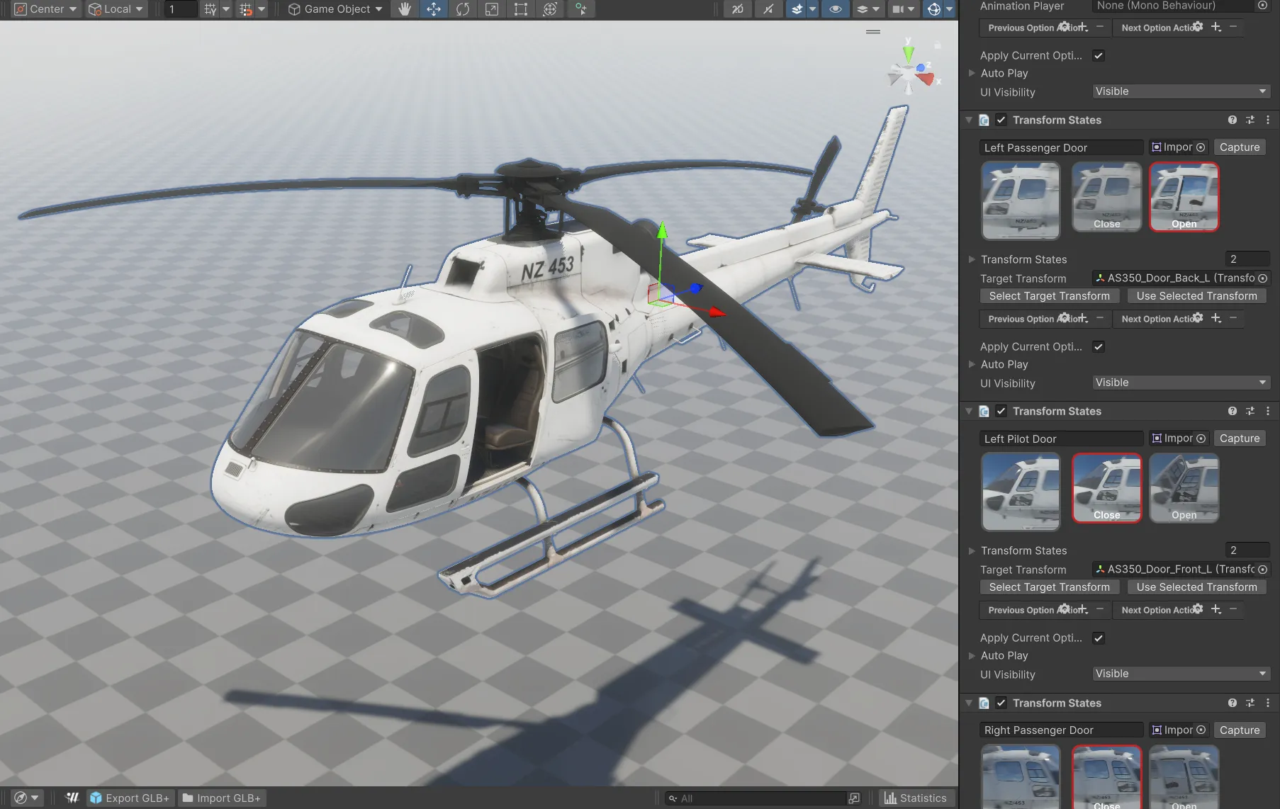 Model Vista Create in Unity with configurable helicopter door states