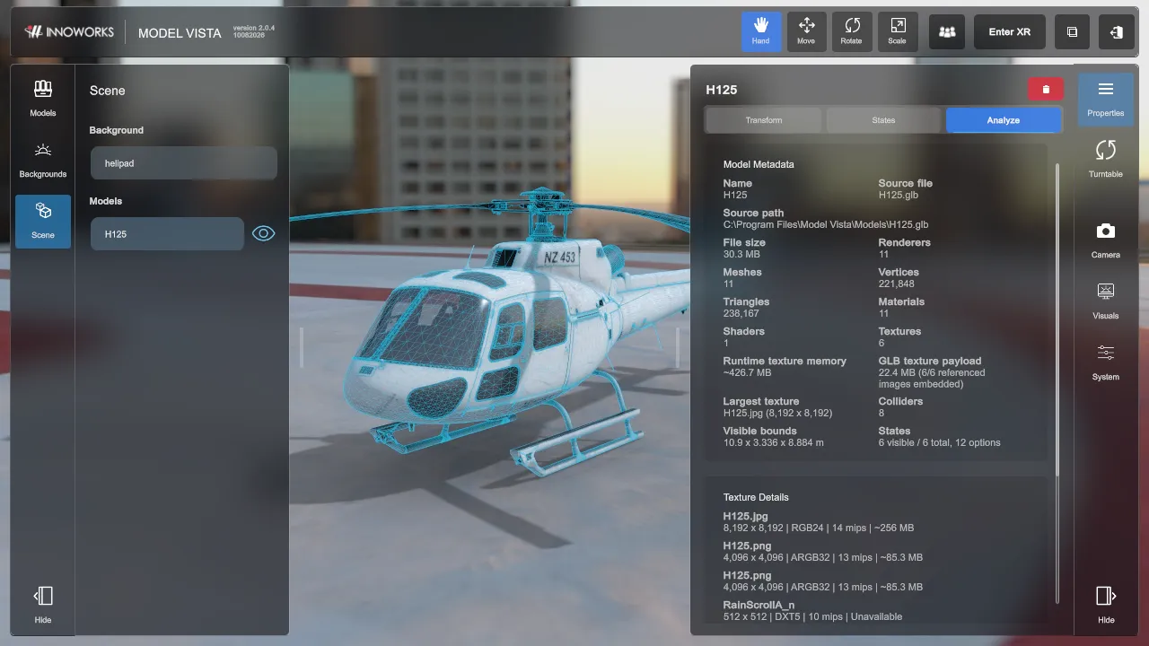 Model Vista experimental desktop interface with the H125 helicopter